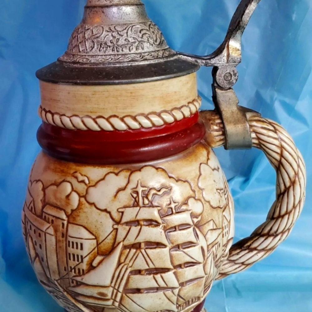 Vintage 1977 Avon Lidded Beer Stein~Barkentine 9.5” Tall